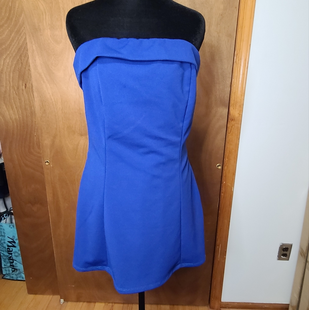 Vibrant Blue Strapless Skort Romper